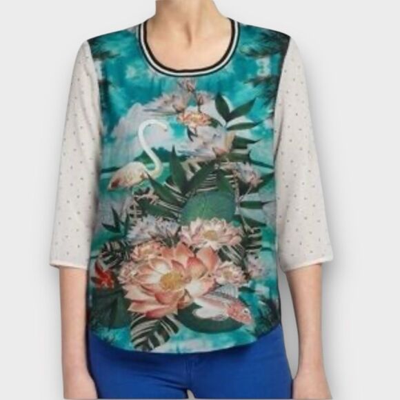 Scotch & Soda Maison Scotch Top Blouse Exotic Flamingo Lotus Print US 4 - Picture 2 of 12